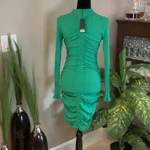 MONROE- Green Ruched Long Sleeve Body-con Dress - NEW - Picture 2 of 10